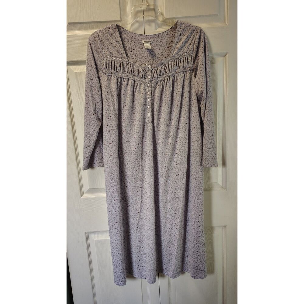 Croft & Barrow Intimates Women's Long Sleeve Pintuck Nightgown Purple Floral XL